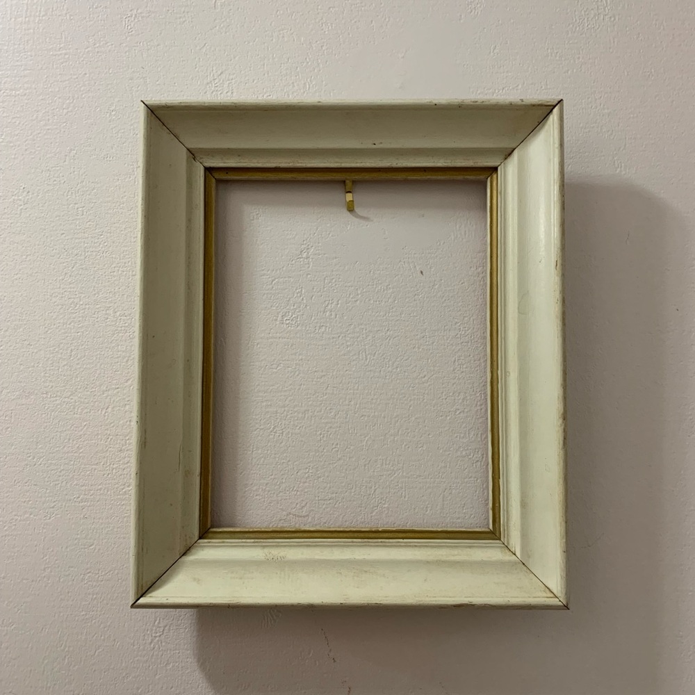 Vintage Wooden Mid-Century Cream and Gold Empty Frame